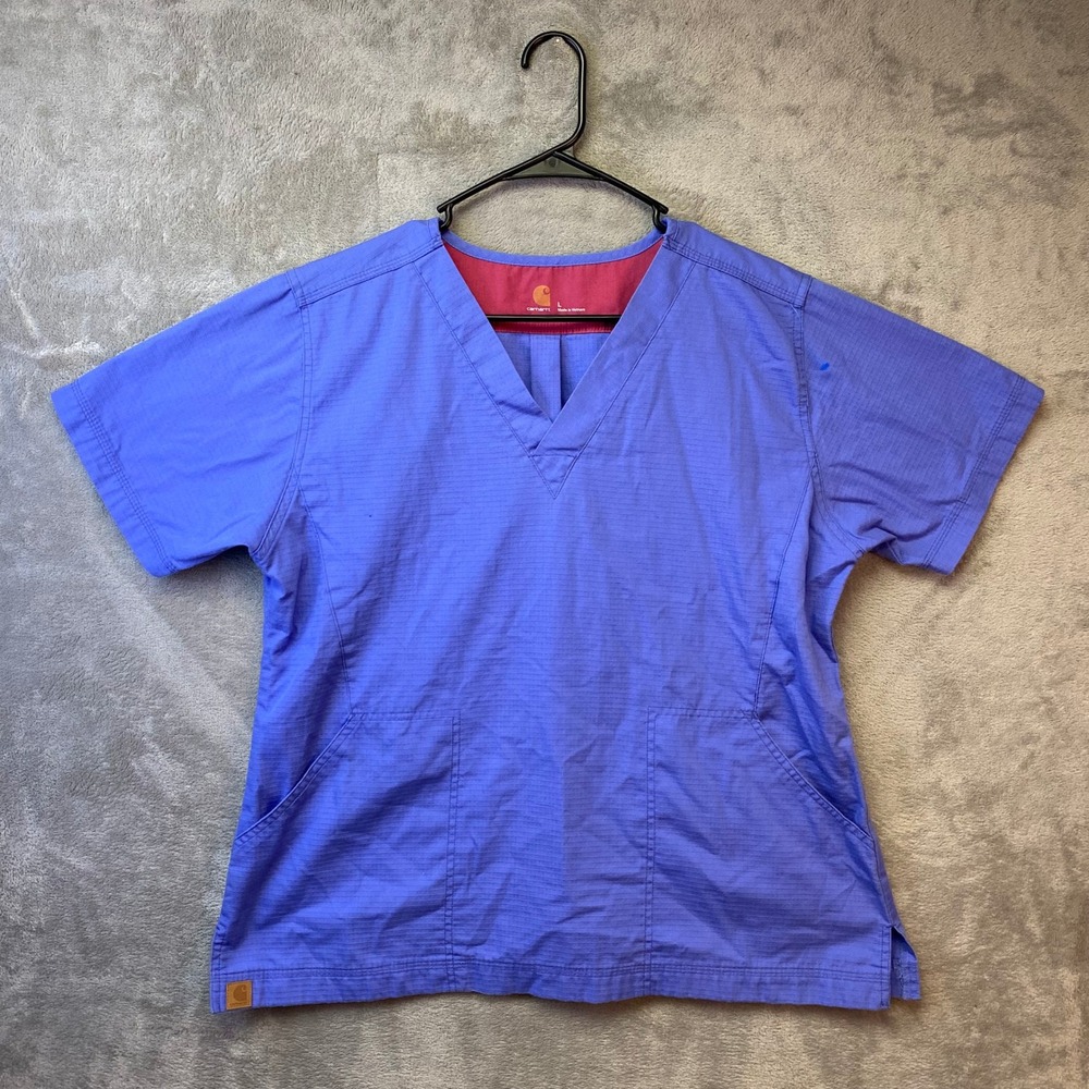 Carhartt Liberty Scrub Top Womens Large Blue Ripstop V-Neck Medical Uniform L